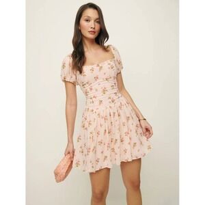 Reformation Davonne Mini Dress Audrey Pink Floral Size 10 Puff Sleeve Sweetheart